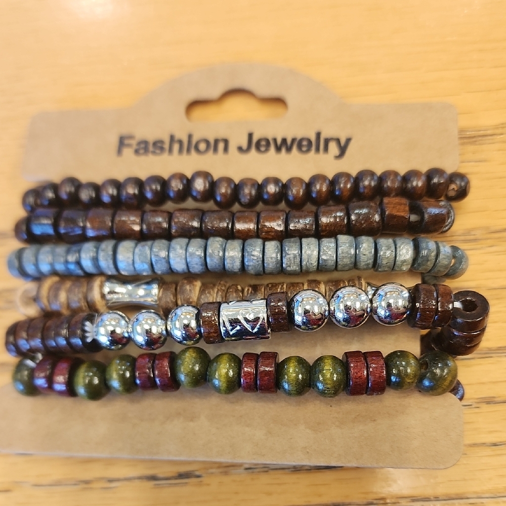 2 For $10 Fashion Jewelry Silver and Brown Bohemian Bracelet Set
